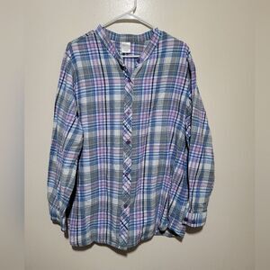 Blair Blue and Purple Plaid Womans Button‎ Up Shirt